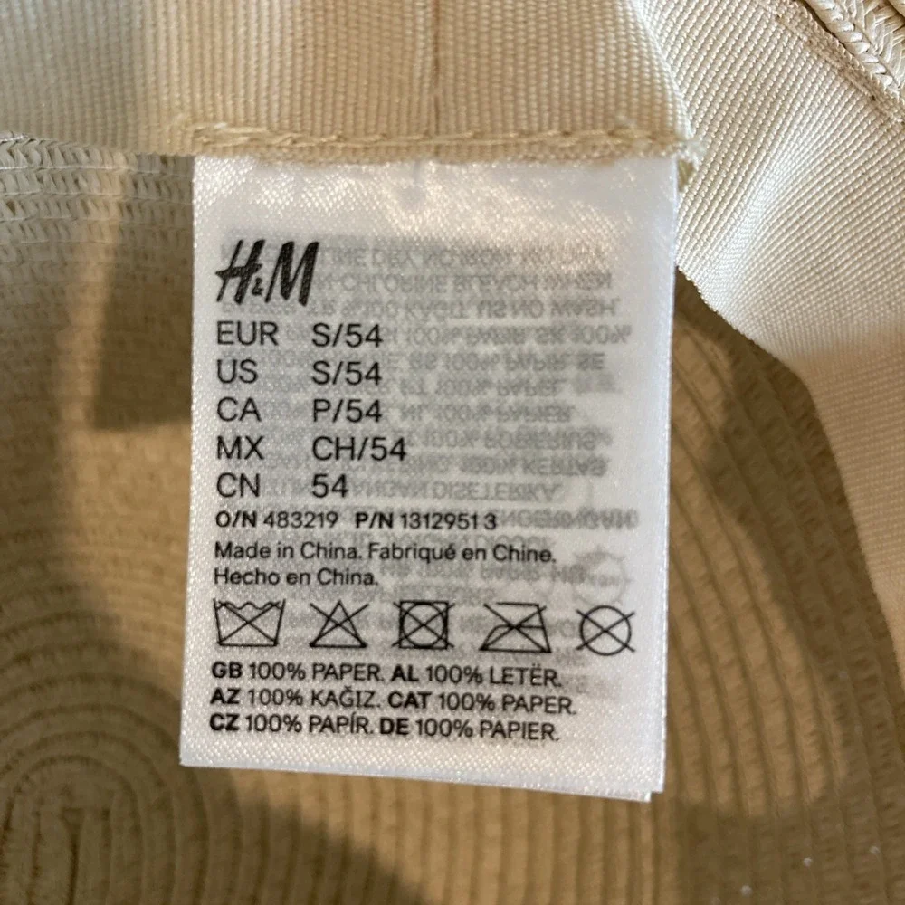 H&M Hat Women Tan Paper‎ Straw Wide Brim Sun Hat Frayed Edge S/54